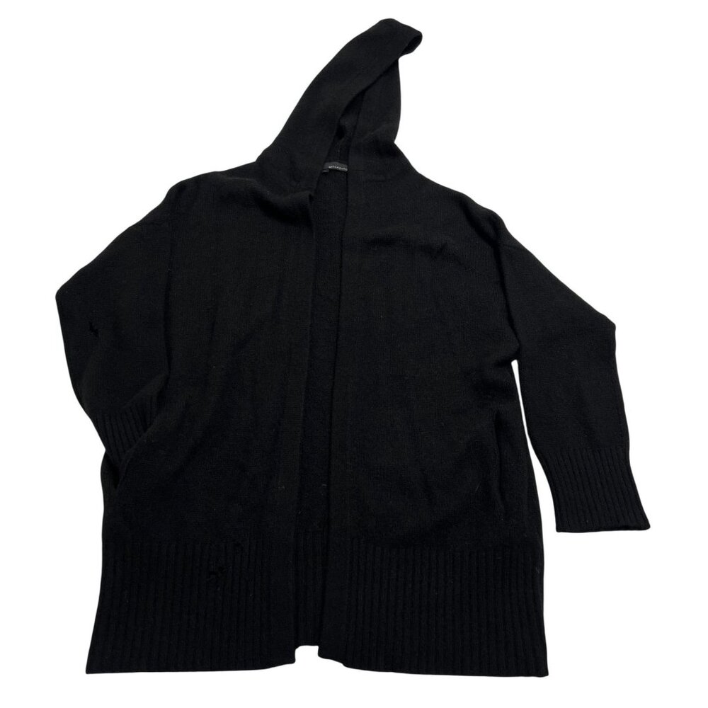 360 Cashmere Open Front Hooded Cardigan in Black